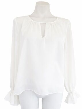 NEW Dkny Satin Ruffled Blouse Top MEDIUM long sleeves Ivory white NWT